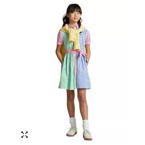 Polo Ralph Lauren Girls Patchwork Gingham Cotton Poplin Shirt Dress 12 Preppy